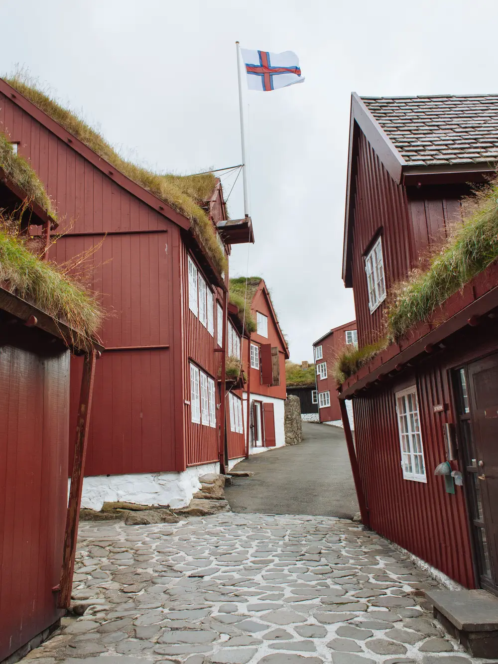 The government buildings in the old streets of Tórshavn, the capital.