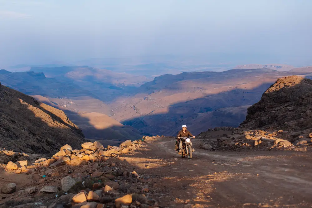Reaching the top at sundown before making camp on the cliff edge of the pass