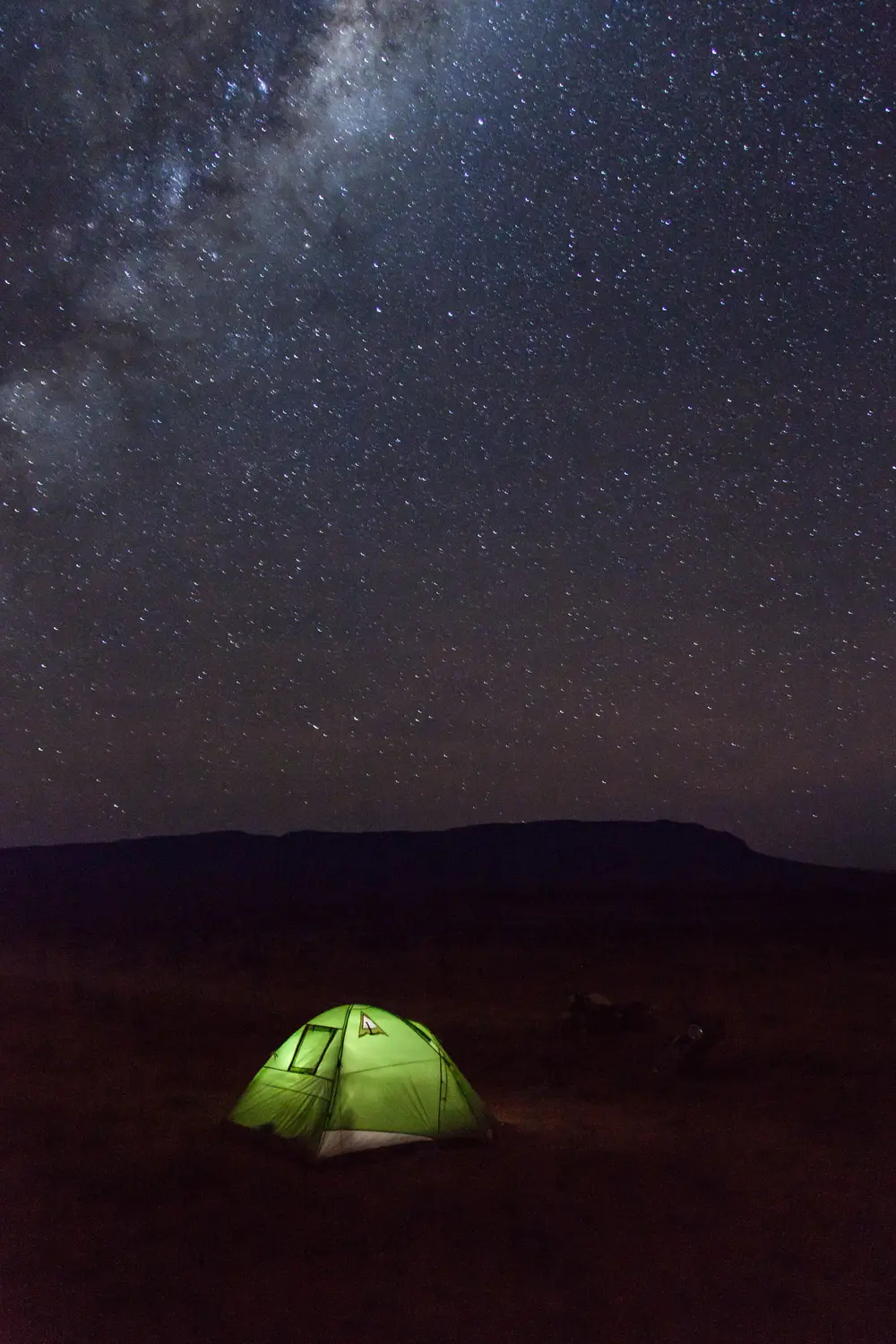 With the BMW out of action we set up camp under a starry sky