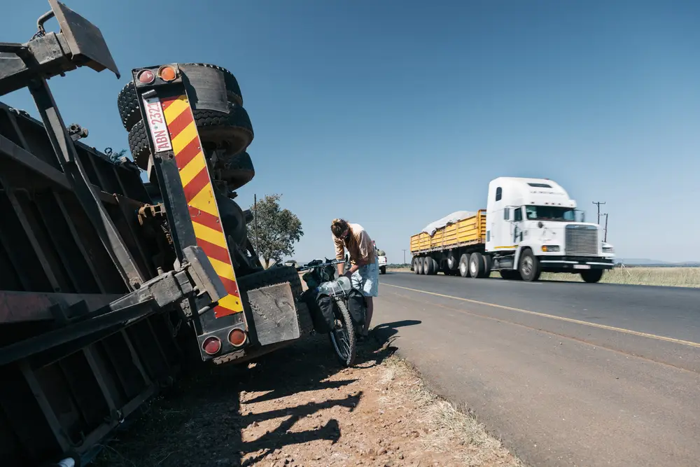 Taking a break next to another badly parked truck.