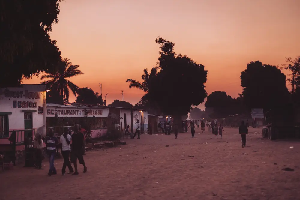 The sun sets over the main street in Mutshatsha.