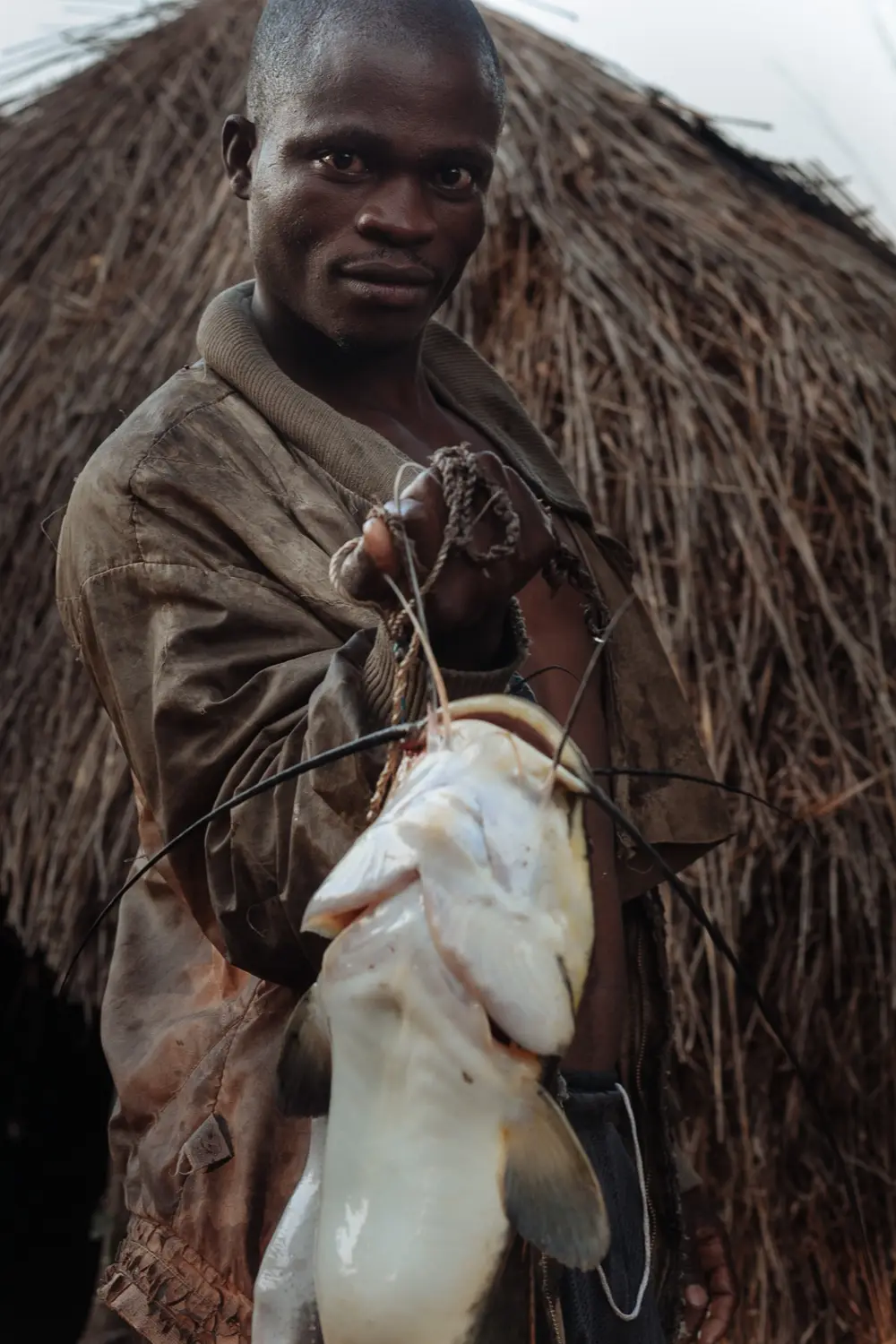 Each evening, the fishermen set up numerous hooks, mostly tied to low tree branches and with frogs as bait. They return in the morning to collect their catch.