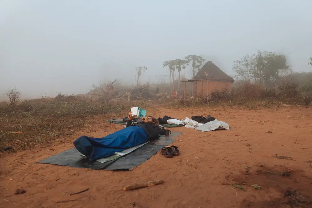 With no way of progressing we settle in for the night by the side of the road with the truck.