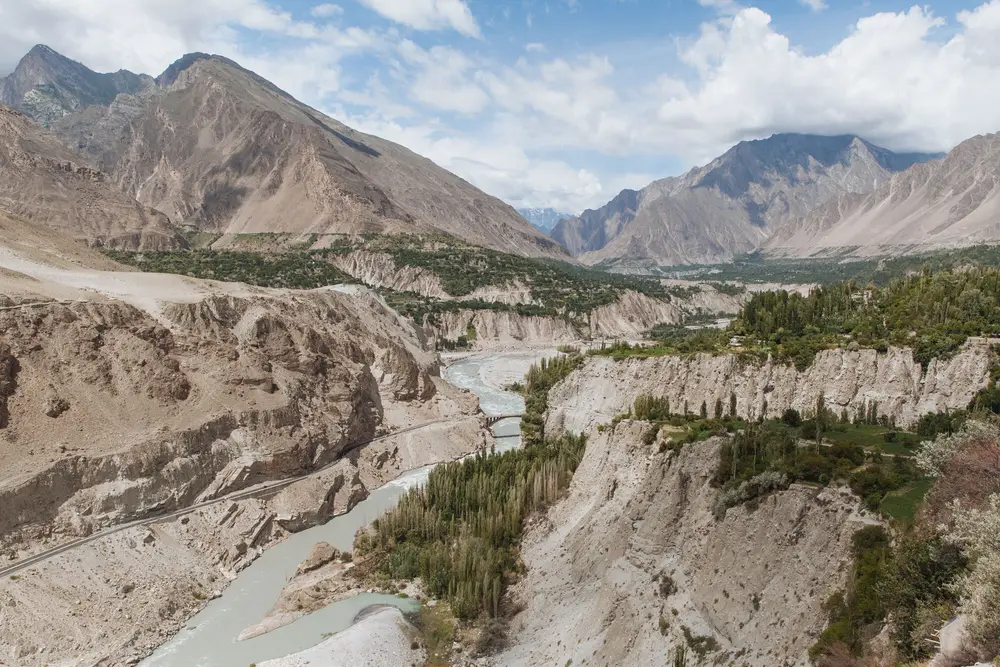 The Karakoram Highway winding its way through the Hunza Valley.