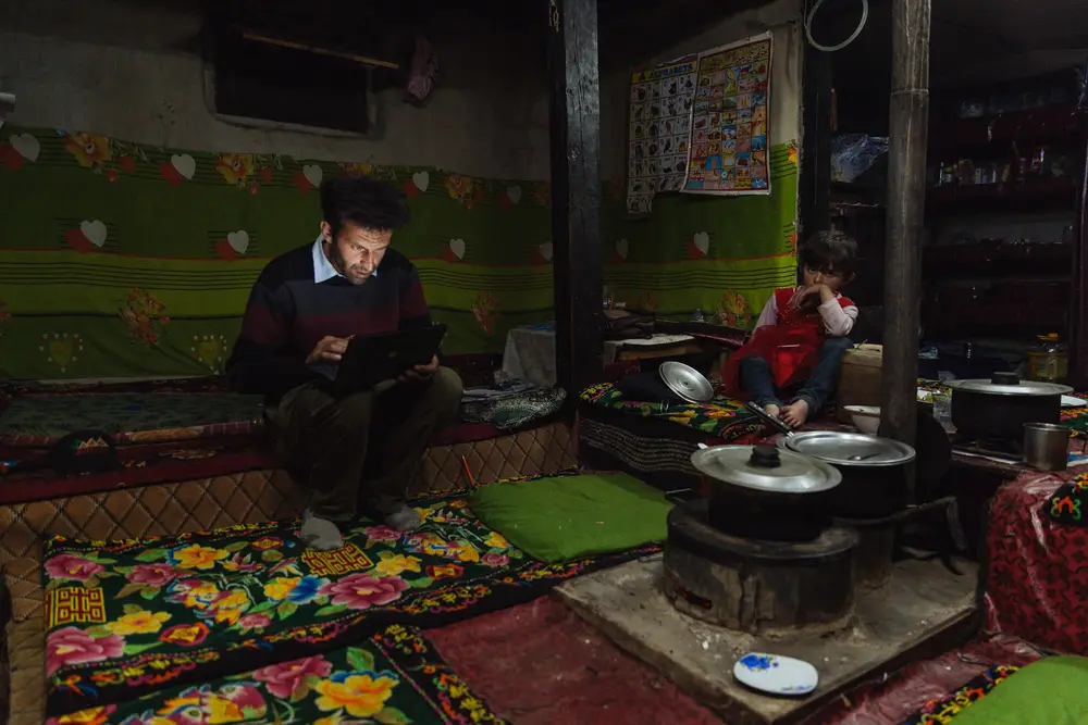 We stopped in Ghulkin on our way south and spent two nights with Rehman and his family. Rehman had been sent a laptop by a friend in China, though sadly between the two of us we couldn’t work out how to find the English language option!