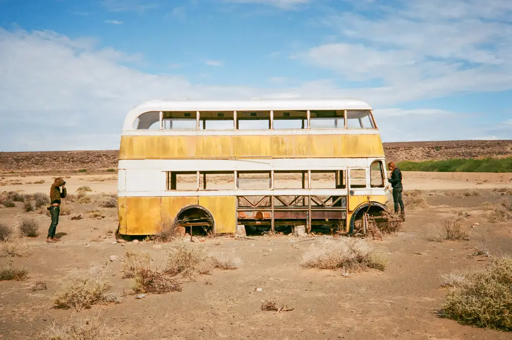 We saw this odd shape in the distance so thought we would investigate, definitely didn’t expect to see a yellow double decker bus out here!